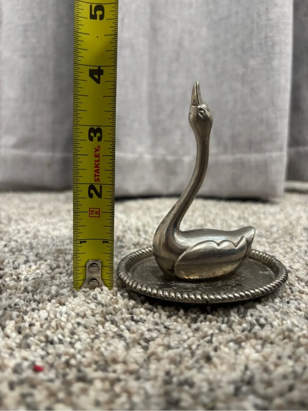 Vintage 1970s Silver-Plated Swan Ring Holder Jewelry Dish Vanity Decor